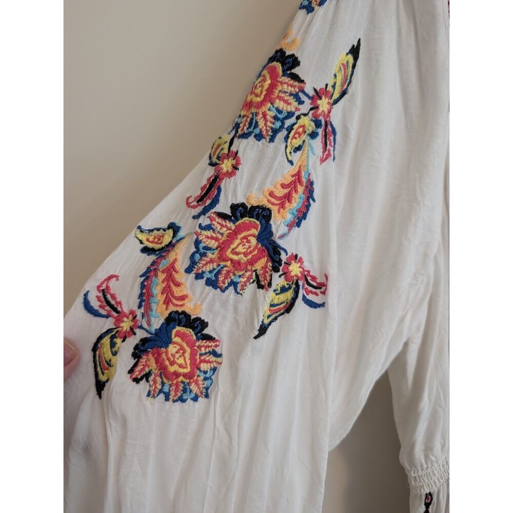 Sundance Amrita Story Dress XL Boho Embroidered Midi White Multicolor Festival - Picture 4 of 12